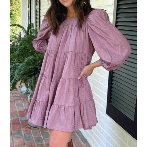 summersalt Dresses & Skirts - Summersalt S Cotton Swing Tiered Mini Dress Plum Cottagecore Bohemian Oversized